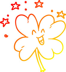 warm gradient line drawing happy cartoon four leaf clover