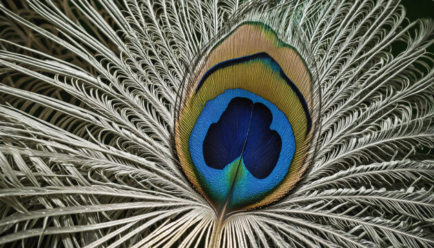 close-up of the intricate patterns of a peacock feather, detailed and realistic