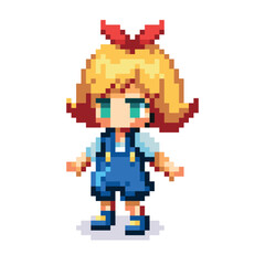Vector Cute Pixel Art Cartoon Character Girl illustration Isolated