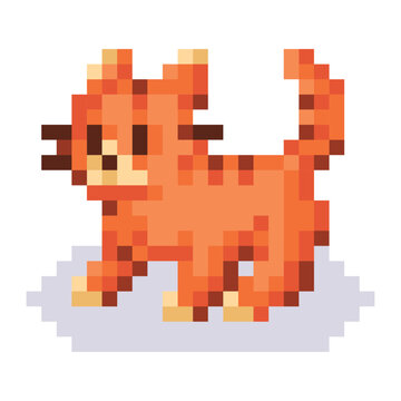 Vector Cute Pixel Art Character Cartoon Cat Illustration Isolated