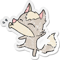 distressed sticker of a howling wolf cartoon