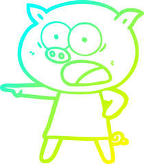 cold gradient line drawing cartoon pig shouting