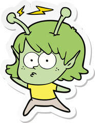 sticker of a cartoon alien girl