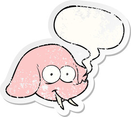 cartoon elephant face and speech bubble distressed sticker