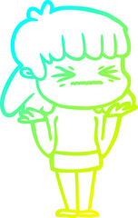 cold gradient line drawing cartoon angry girl