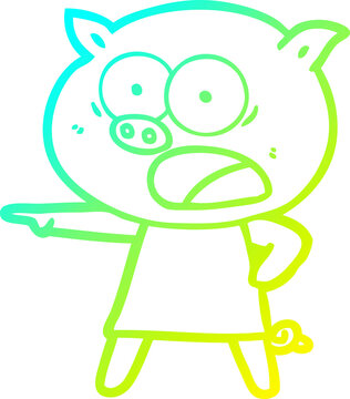 recommend clip art: cold gradient line drawing cartoon pig shouting