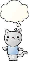 cartoon cat and thought bubble in smooth gradient style