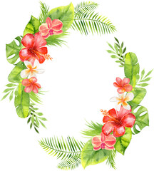 Tropical wreath. Vibrant Watercolor frame.