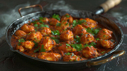 Spicy tomato meatballs in skillet