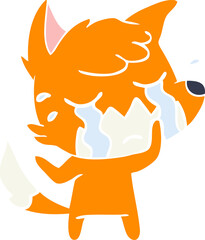crying fox flat color style cartoon