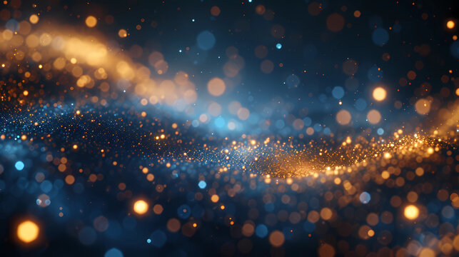 Wintery night background with sparkling blue bokeh lights