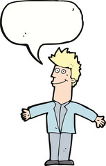 cartoon happy man with speech bubble