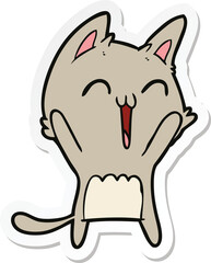 sticker of a happy cartoon cat meowing