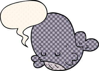cartoon whale and speech bubble in comic book style