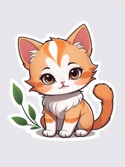 Sticker of a cute kawaii cartoon kitten character. Stickers of cute cartoon animal cat characters. Cute cat sticker art