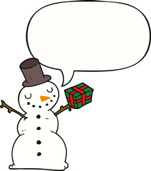 cartoon snowman and speech bubble