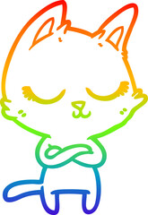 Fototapeta premium rainbow gradient line drawing calm cartoon cat