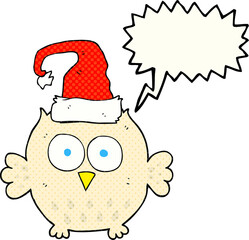 comic book speech bubble cartoon owl wearing christmas hat