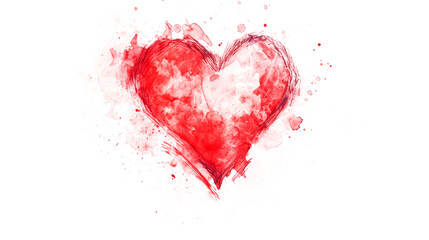 A red heart in watercolor style with red paint splatters on it Isolated on transparent background, PNG