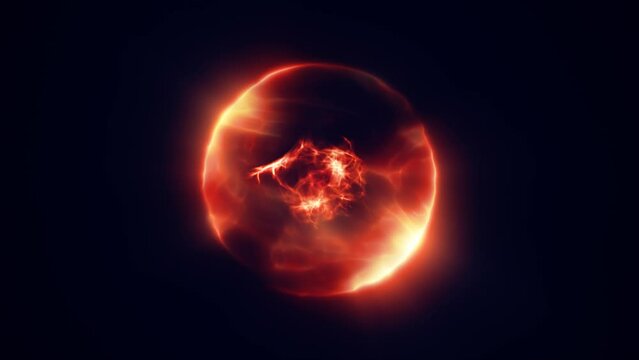 Spinning yellow orange fire energy sphere digital hi-tech ball futuristic magic circle glowing bright force field abstract background
