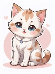 Obraz premium Sticker of a cute kawaii cartoon kitten character. Stickers of cute cartoon animal cat characters. Cute cat sticker art