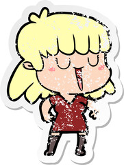 distressed sticker of a cartoon woman