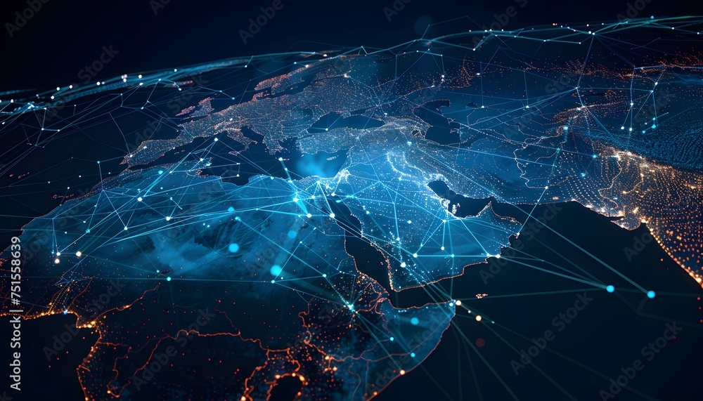 Poster abstract map of the middle east, global network and connectivity concept.