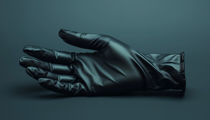 The right glove is made of black latex with a matte black background