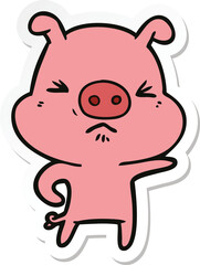 sticker of a cartoon angry pig