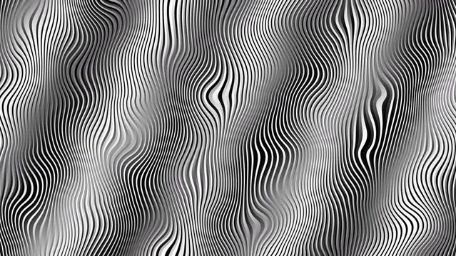 Optical illusion black and white with zig zag lines, in the style of creased crinkled wrinkled. Black and white monochrome
