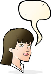 cartoon serious woman with speech bubble