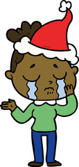 line drawing of a crying woman wearing santa hat