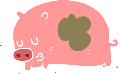 cute flat color style cartoon pig