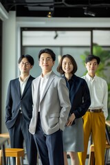 Obraz premium A middle-aged Korean business team standing united and confident.