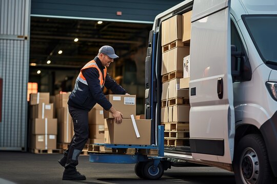 A man expertly lifts a box onto a waiting truck.