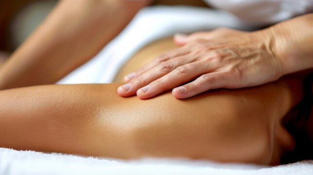 Closeup of the massage therapist's hands. Massage in a spa salon. Body relaxation
