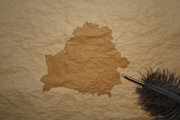 map of belarus on a old paper background with old pen