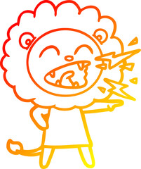 warm gradient line drawing cartoon roaring lion girl