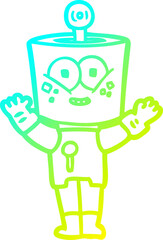 cold gradient line drawing happy cartoon robot