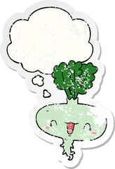cartoon turnip and thought bubble as a distressed worn sticker