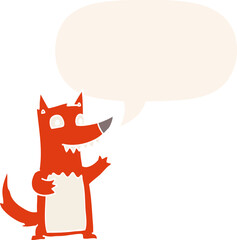 cartoon wolf and speech bubble in retro style