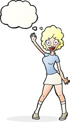 cartoon woman dancing with thought bubble