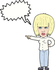cartoon pointing annoyed woman with speech bubble