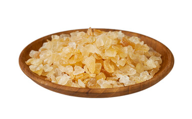 acacia or arabic gum isolated on white food background in wood bowl