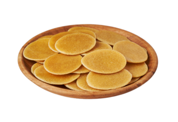 dry raw pani puri or gol gappa isolated on white background in wood bowl