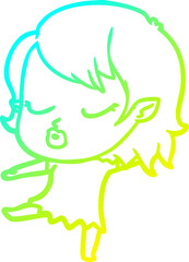 cold gradient line drawing cute cartoon vampire girl