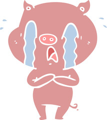 crying pig flat color style cartoon