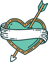 tattoo style icon of an arrow heart and banner