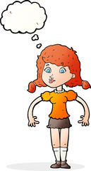 cartoon pretty girl with thought bubble