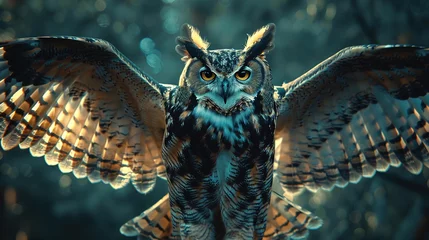 Foto op Canvas Bathed in moonlight, a majestic owl spreads its elegant wings.  © Shamim